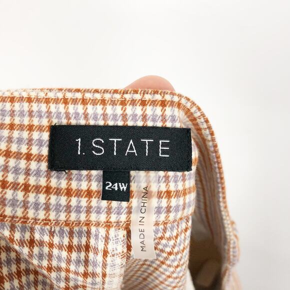 1.State Womens Pants 24W Orange Ginger Checker Plaid Wide Leg Trouser NWOT - Picture 8 of 10